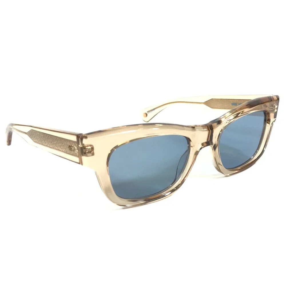 Garrett Leight Sunglasses WOZ BRE Champagne Square Frames with Light Blue Lenses